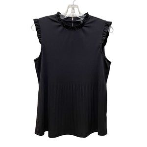 Adrianna Papell Ruffle Sleeveless Pleated Top Black Size Medium